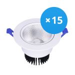 Fordelspakning 15x Bright Choice LED Downlight Runde Vippbar 15W 1200lm 60D - 930 Varm Hvit | 135mm - Utskjæring 110mm - UGR <19